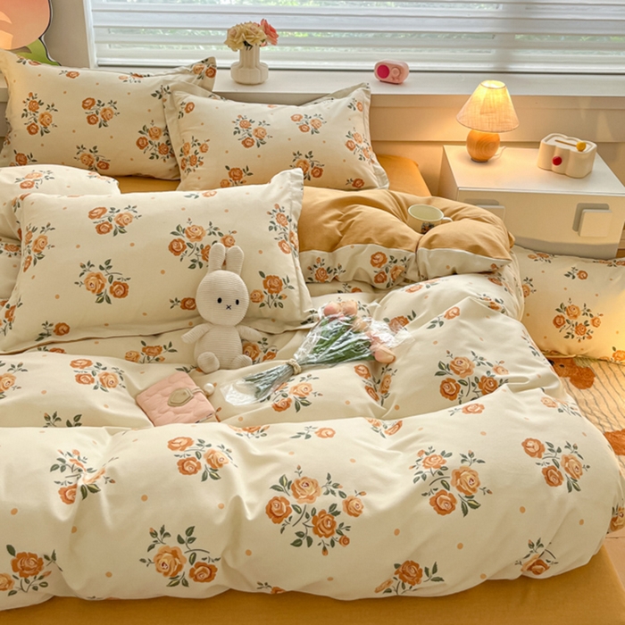 91家纺网 家纺一手货源 找家纺 慕尚家纺 2025新款原棉磨毛四件套单被套系列-四件套 爱语玫瑰