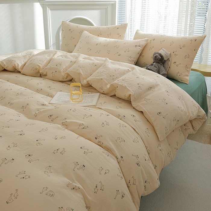 91家纺网 家纺一手货源 找家纺 麦伦家居 2024秋冬新款A类全棉有氧双层纱四件套 大鹅