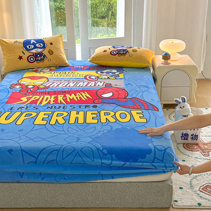 91家纺网 家纺一手货源 找家纺 ds生活馆 2026新款大版数码印花牛奶绒单床笠 英雄归来