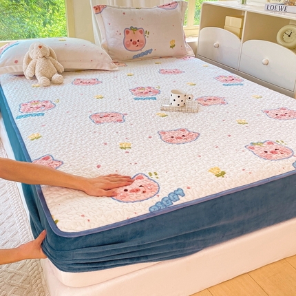 赫梵茜 2024新款高克重安抚豆豆被套牛奶绒夹棉床笠四件套 小猪猪