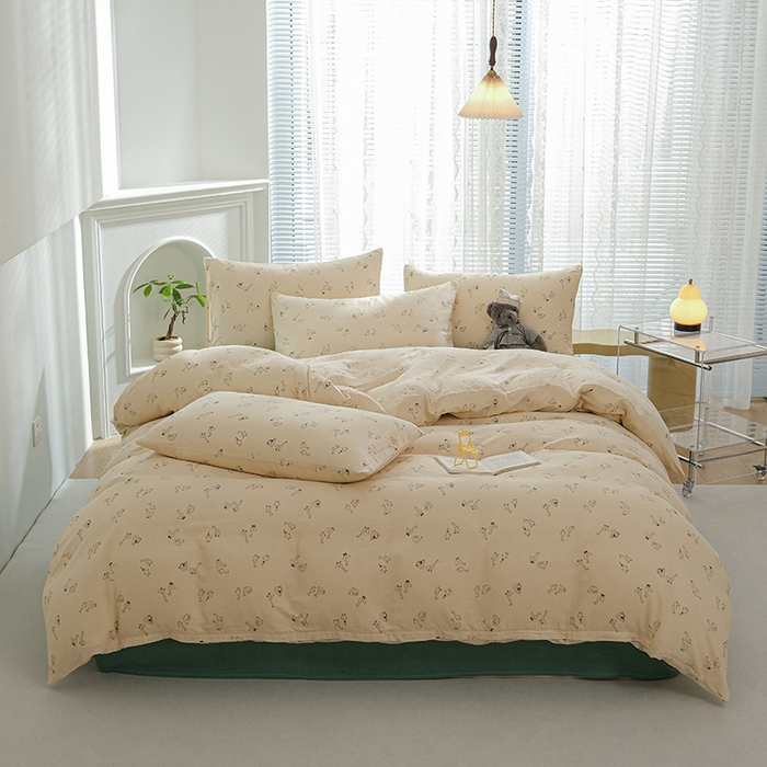 91家纺网 家纺一手货源 找家纺 麦伦家居 2024秋冬新款A类全棉有氧双层纱四件套 大鹅