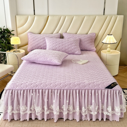 91家纺网 家纺一手货源 找家纺 （总）品乐家纺 2025新款简约牛奶绒夹棉保暖床裙