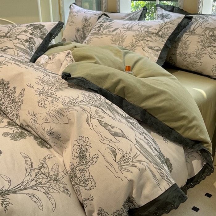 91家纺网 家纺一手货源 找家纺 沐辰 2024新款A类全棉磨毛花边款四件套 花边款-水木年华