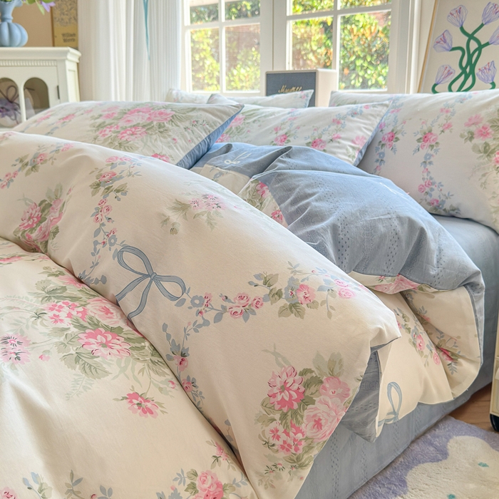 91家纺网 家纺一手货源 找家纺 清雅福 2024新款全棉13070印花单品系列-四件套 花蔓蓝