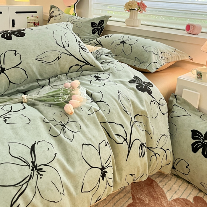 91家纺网 家纺一手货源 找家纺 慕尚家纺 2025新款原棉磨毛四件套单被套系列-四件套 秘密花园