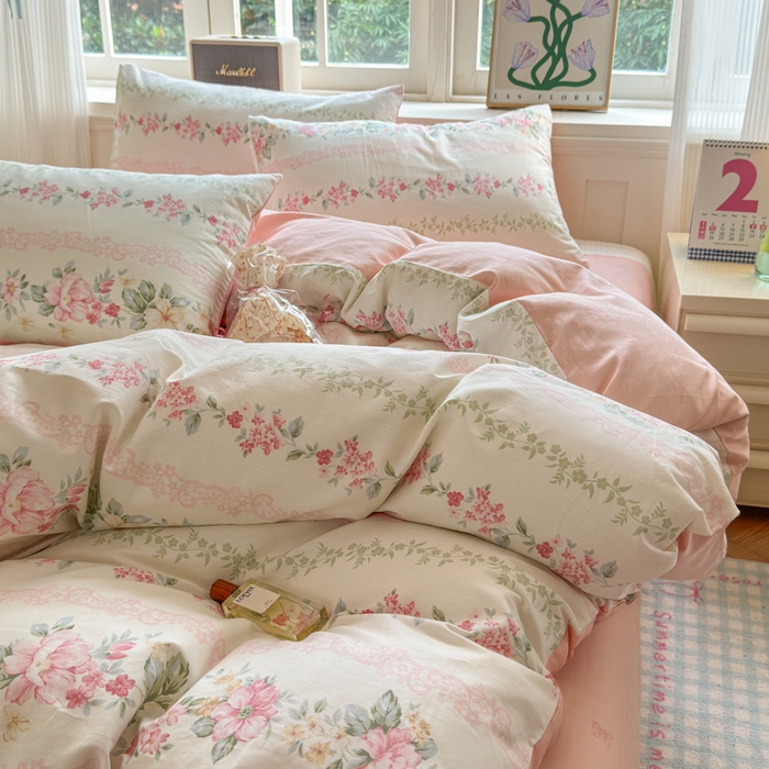 91家纺网 家纺一手货源 找家纺 清雅福 2024新款全棉13070印花单品系列-单被套 花梦初粉