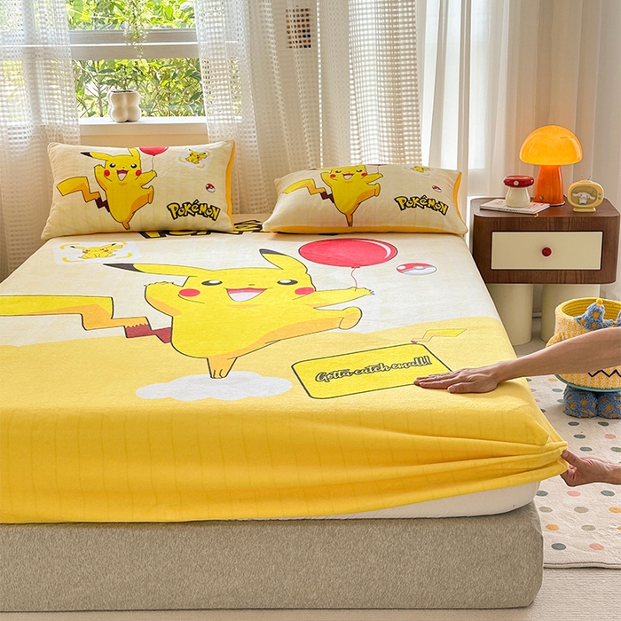 91家纺网 家纺一手货源 找家纺 ds生活馆 2026新款大版数码印花牛奶绒单床笠 气球皮卡