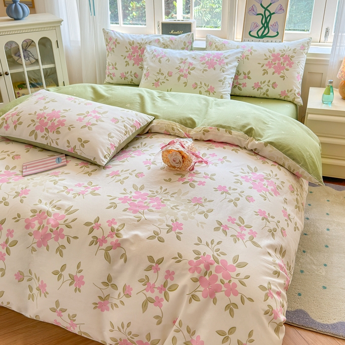 91家纺网 家纺一手货源 找家纺 清雅福 2024新款全棉13070印花单品系列-四件套 花舞轻盈