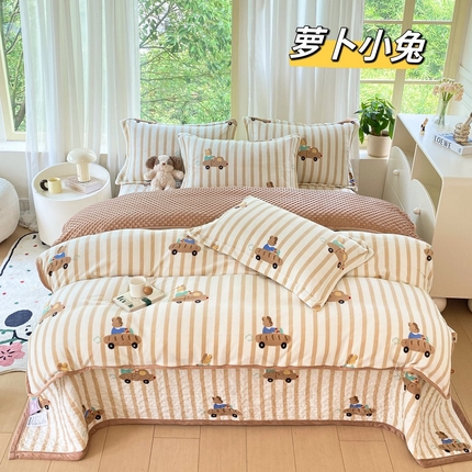 91家纺网 家纺一手货源 找家纺 总 赫梵茜 2024新款高克重安抚豆豆被套牛奶绒夹棉床盖四件套 