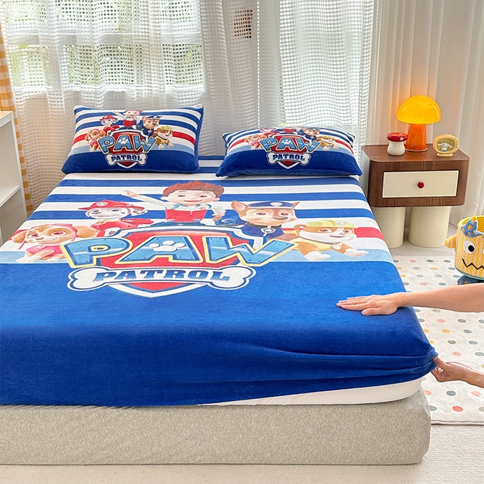 91家纺网 家纺一手货源 找家纺 ds生活馆 2026新款大版数码印花牛奶绒单床笠 特工队