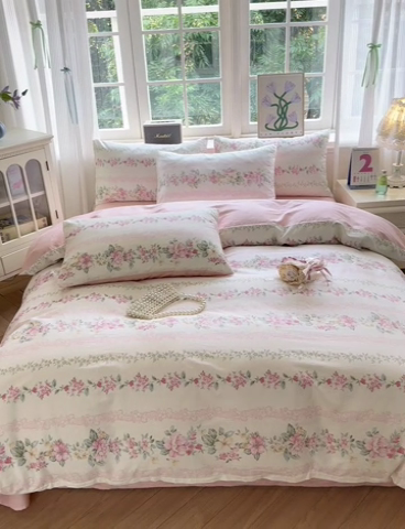 91家纺网 家纺一手货源 找家纺 清雅福 2024新款全棉13070印花单品系列-单被套 花梦初粉