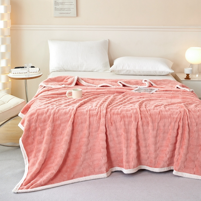 91家纺网 家纺一手货源 找家纺 可思家纺 2024新款纯色仿兔绒泡泡绒毛毯家用四级毯午睡毯 竹兰清羽巴黎橘