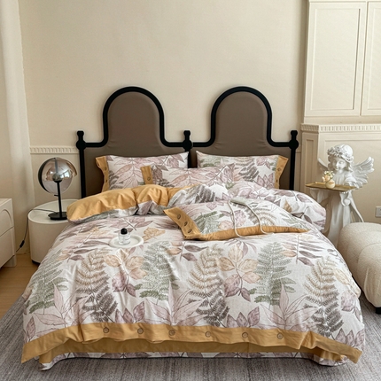 泽西家纺 2024新款数码印花全棉磨毛纽扣款纯棉磨毛四件套 月溪