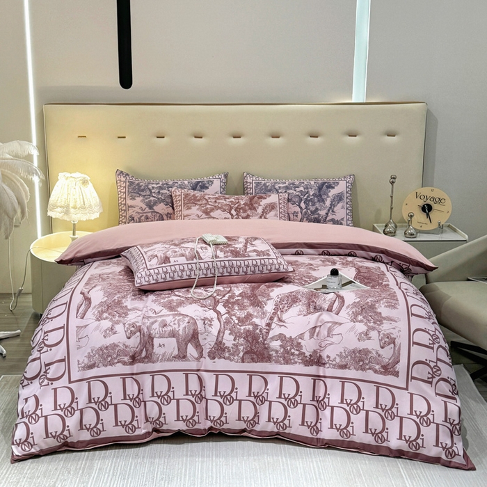 91家纺网 家纺一手货源 找家纺 花沐家居 2024新款亲肤云朵棉四件套加厚印花高克重磨毛四件套直播爆款 粉迪