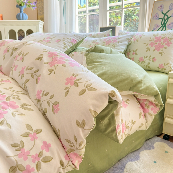 91家纺网 家纺一手货源 找家纺 清雅福 2024新款全棉13070印花单品系列-四件套 花舞轻盈