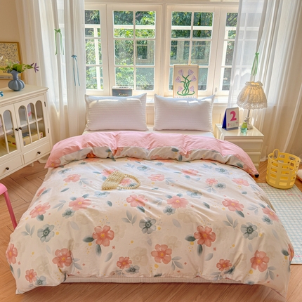 91家纺网 家纺一手货源 找家纺 清雅福 2024新款全棉13070印花单品系列-单被套 半夏清风粉