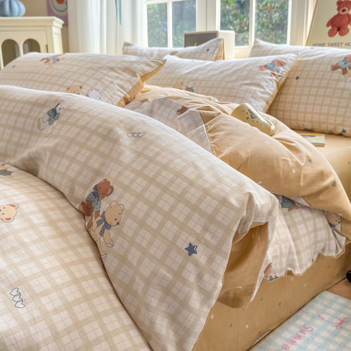 91家纺网 家纺一手货源 找家纺 清雅福 2024新款全棉13070印花单品系列-四件套 格子铺米