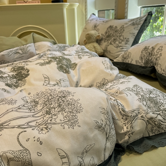 91家纺网 家纺一手货源 找家纺 沐辰 2024新款A类全棉磨毛花边款四件套 花边款-水木年华