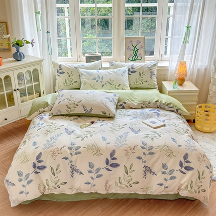 91家纺网 家纺一手货源 找家纺 清雅福 2024新款全棉13070印花单品系列-四件套 素雅花香