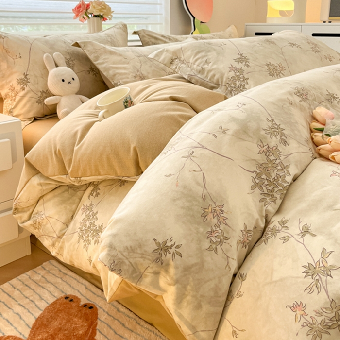 91家纺网 家纺一手货源 找家纺 慕尚家纺 2025新款原棉磨毛四件套单被套系列-四件套 似水生花