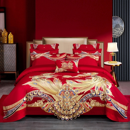 91家纺网 家纺一手货源 找家纺 （总）蒂爵 全棉纯棉1长绒棉刺绣高端贡缎新中式工艺款婚庆四件套多件套