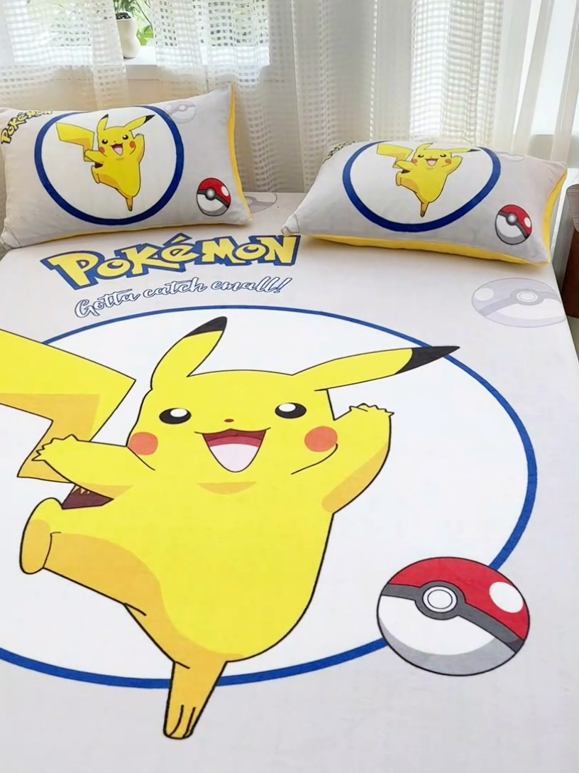 91家纺网 家纺一手货源 找家纺 ds生活馆 2026新款大版数码印花牛奶绒单床笠 宝可梦