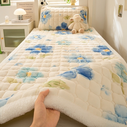 家喜爱 2024新款学生牛奶绒直角床褥 花开朵朵