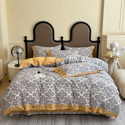 泽西家纺 2024新款数码印花全棉磨毛纽扣款纯棉磨毛四件套 丽塔