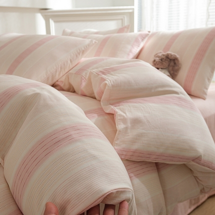 91家纺网 家纺一手货源 找家纺 麦伦家居 2024秋冬新款A类全棉有氧双层纱四件套 极简粉