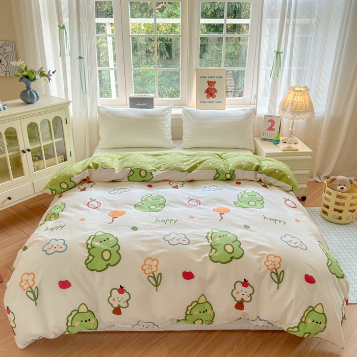 91家纺网 家纺一手货源 找家纺 清雅福 2024新款全棉13070印花单品系列-单被套 恐龙日记米