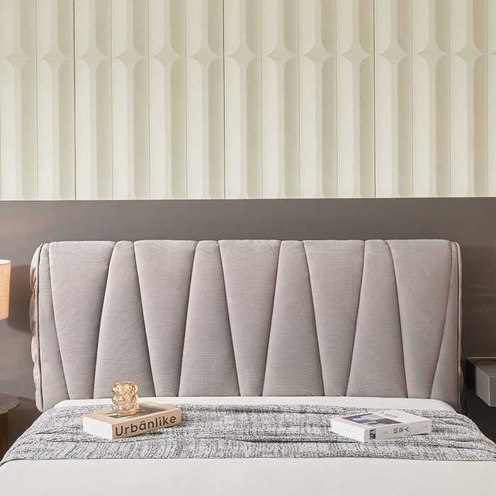 91家纺网 家纺一手货源 找家纺 情恒家纺 2025新款抽条牛奶绒斜线款床头罩大靠背靠垫 时尚灰