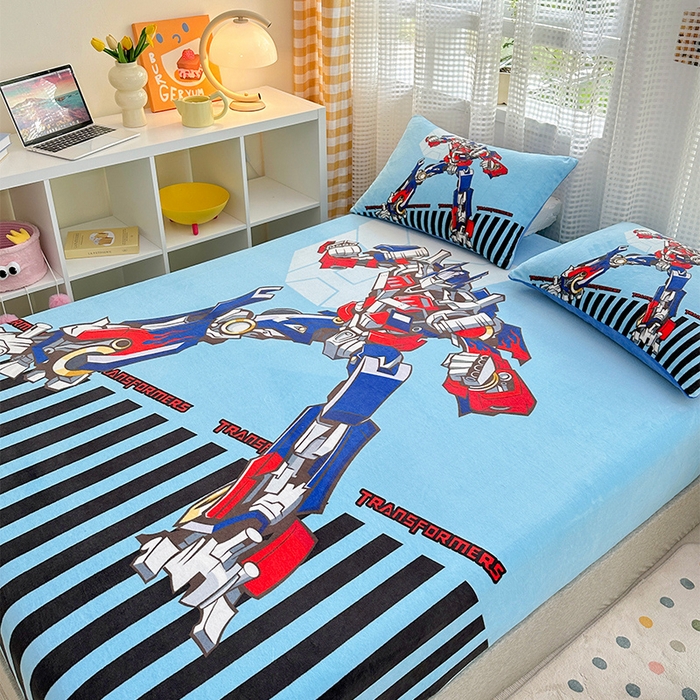 91家纺网 家纺一手货源 找家纺 ds生活馆 2026新款大版数码印花牛奶绒单床笠 擎天柱