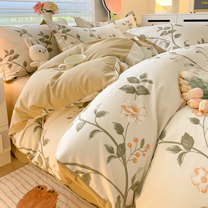 91家纺网 家纺一手货源 找家纺 慕尚家纺 2025新款原棉磨毛四件套单被套系列-四件套 向阳花开