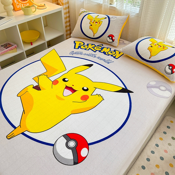 91家纺网 家纺一手货源 找家纺 ds生活馆 2026新款大版数码印花牛奶绒单床笠 宝可梦