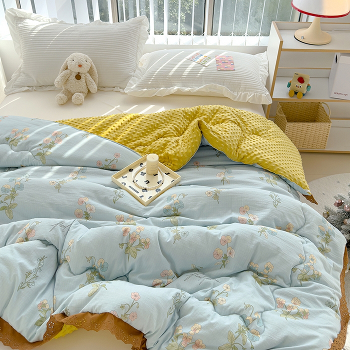 91家纺网 家纺一手货源 找家纺 芯恋 2025款提花韩版花边豆豆冬被被子春秋被芯大豆被豆豆被花语