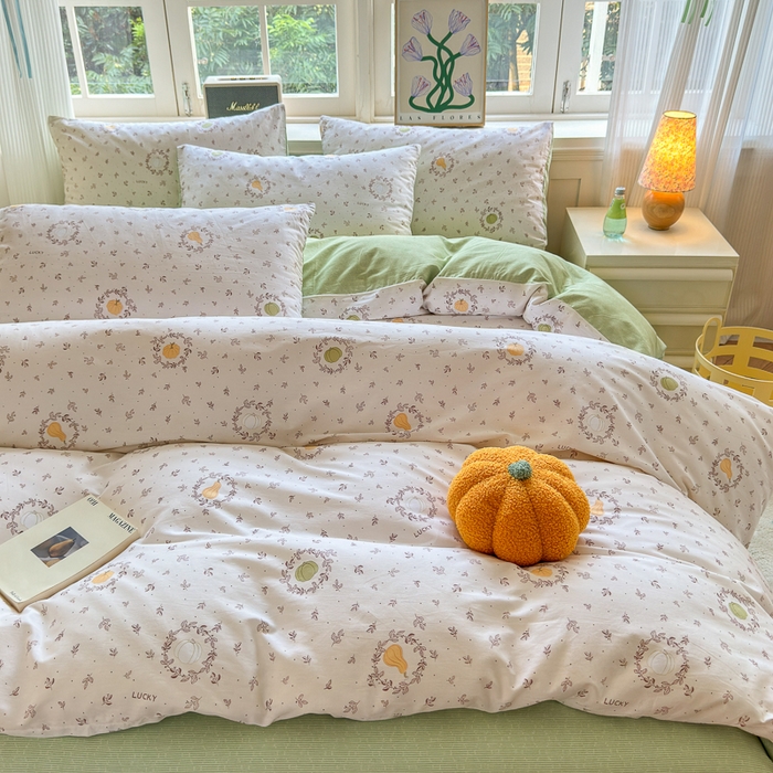 91家纺网 家纺一手货源 找家纺 清雅福 2024新款全棉13070印花单品系列-四件套 南瓜联盟米