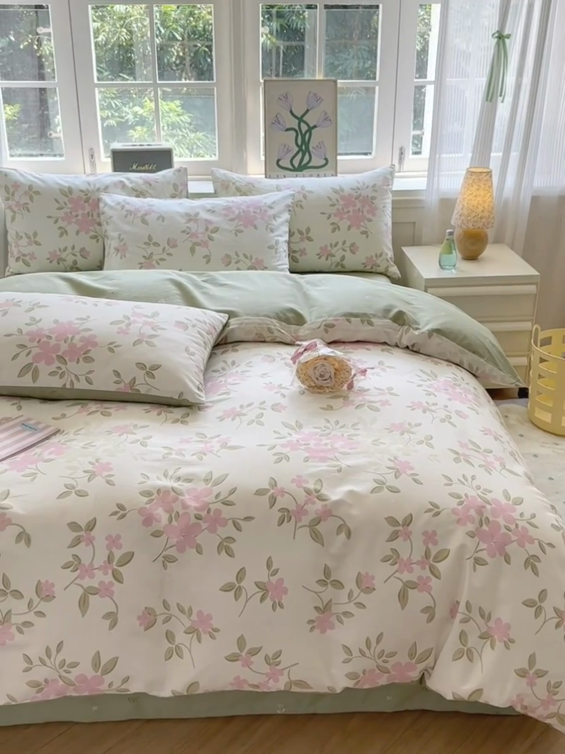 91家纺网 家纺一手货源 找家纺 清雅福 2024新款全棉13070印花单品系列-四件套 花舞轻盈