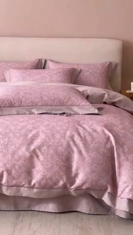 91家纺网 家纺一手货源 找家纺 榻尚家居 2024新款加厚纯棉磨毛蕾莎系列四件套 蕾莎豆沙