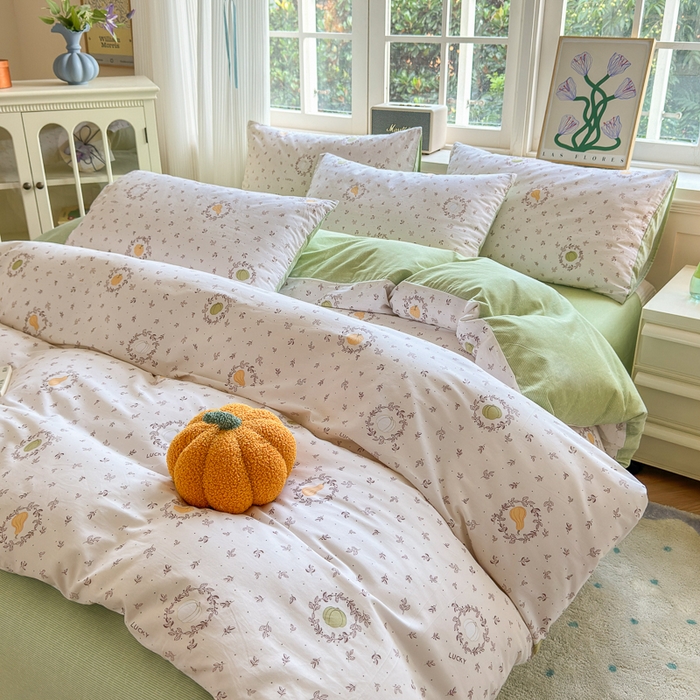 91家纺网 家纺一手货源 找家纺 清雅福 2024新款全棉13070印花单品系列-单被套 南瓜联盟米