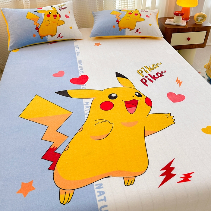 91家纺网 家纺一手货源 找家纺 ds生活馆 2026新款大版数码印花牛奶绒单床笠 开心皮卡