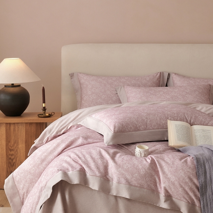 91家纺网 家纺一手货源 找家纺 榻尚家居 2024新款加厚纯棉磨毛蕾莎系列四件套 蕾莎豆沙