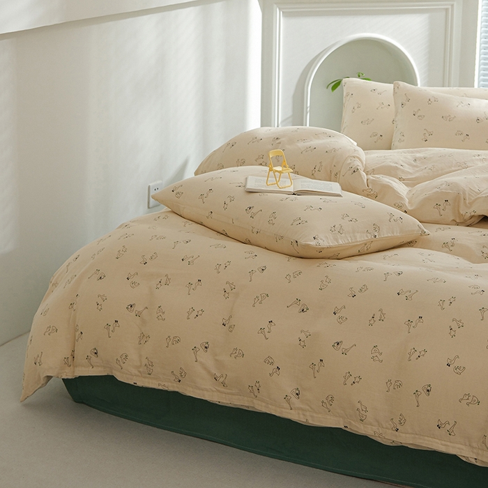 91家纺网 家纺一手货源 找家纺 麦伦家居 2024秋冬新款A类全棉有氧双层纱四件套 大鹅