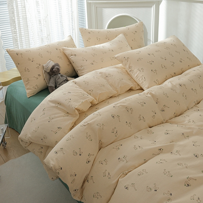 91家纺网 家纺一手货源 找家纺 麦伦家居 2024秋冬新款A类全棉有氧双层纱四件套 大鹅