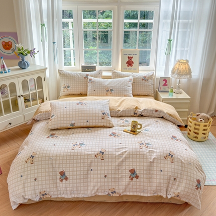 91家纺网 家纺一手货源 找家纺 清雅福 2024新款全棉13070印花单品系列-四件套 格子铺米