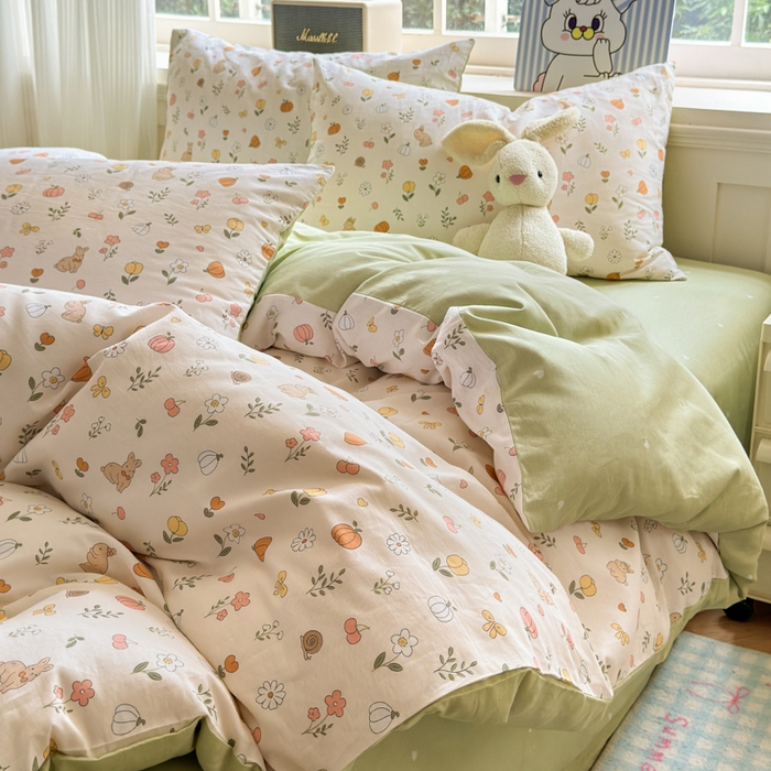 91家纺网 家纺一手货源 找家纺 清雅福 2024新款全棉13070印花单品系列-四件套 春日限定米