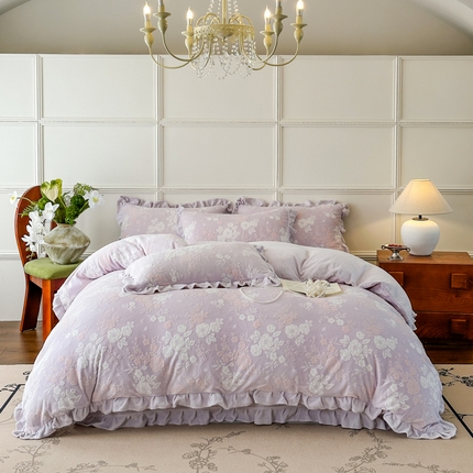野合家纺 2024新款法式A类雕花牛奶绒韩版公主风四件套床盖款床单款床笠款 花开花艳-粉紫