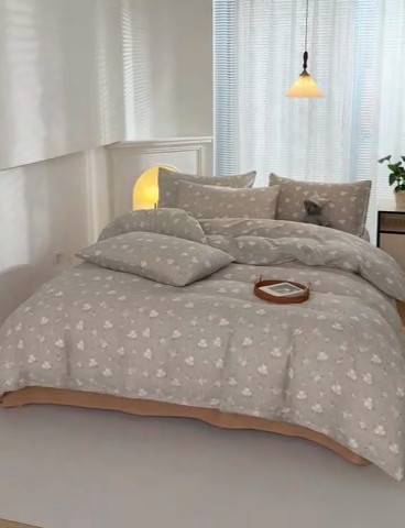 91家纺网 家纺一手货源 找家纺 麦伦家居 2024秋冬新款A类全棉有氧双层纱四件套 白茶