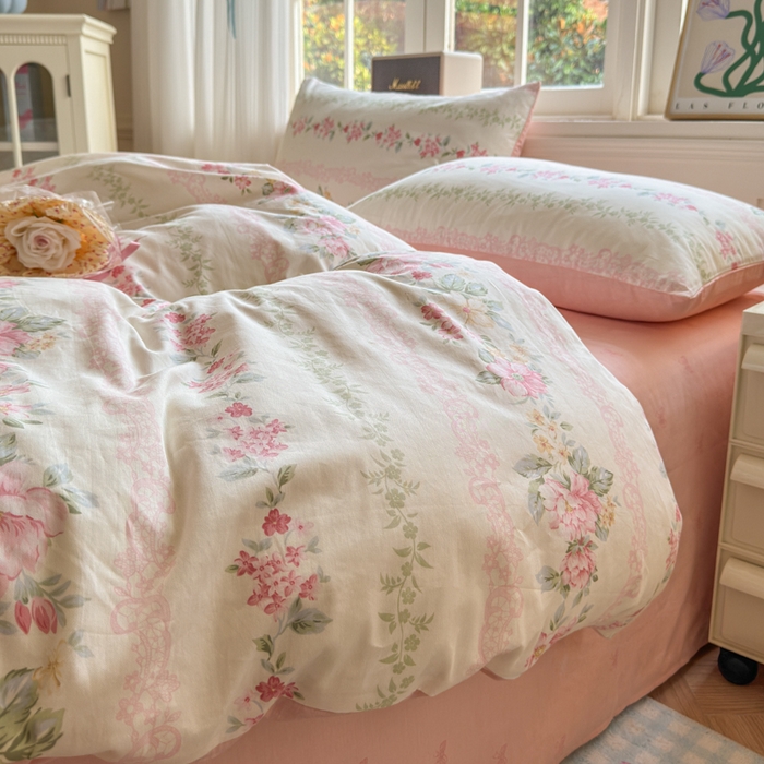 91家纺网 家纺一手货源 找家纺 清雅福 2024新款全棉13070印花单品系列-单被套 花梦初粉