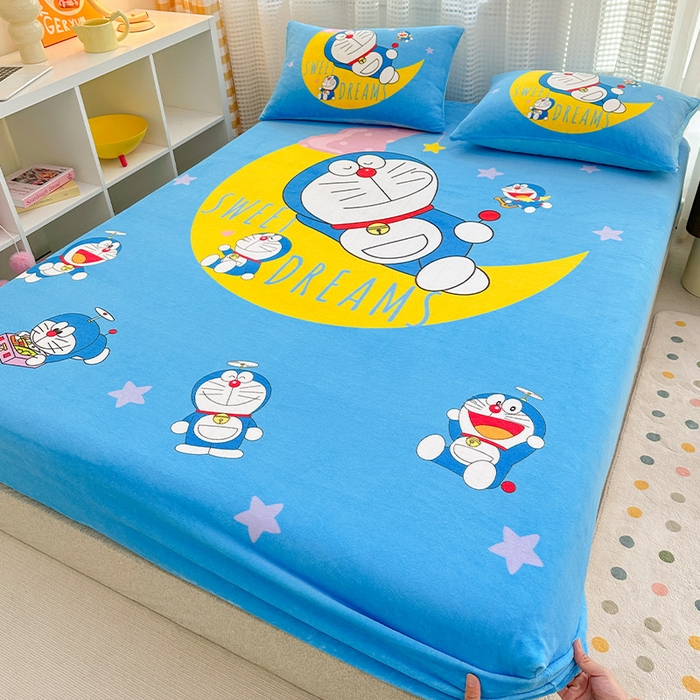 91家纺网 家纺一手货源 找家纺 ds生活馆 2026新款大版数码印花牛奶绒单床笠 晚安叮当