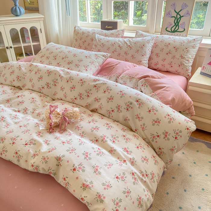 91家纺网 家纺一手货源 找家纺 清雅福 2024新款全棉13070印花单品系列-四件套 四季飘香粉